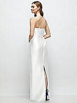 Rear View Thumbnail - White Strapless Satin Column Dress with Bow-Trimmed Skinny Belt