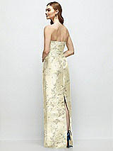 Rear View Thumbnail - Butter Yellow Floral Floral Strapless Satin Column Dress with Bow-Trimmed Skinny Belt