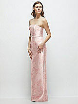 Side View Thumbnail - Bow And Blossom Print Floral Strapless Satin Column Dress with Bow-Trimmed Skinny Belt