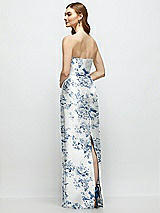 Rear View Thumbnail - Cottage Rose Larkspur Floral Strapless Satin Column Dress with Bow-Trimmed Skinny Belt