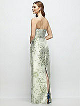 Rear View Thumbnail - Sage Cottage Rose Floral Strapless Satin Column Dress with Bow-Trimmed Skinny Belt