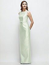 Side View Thumbnail - Mint Green Bateau Neck Satin Column Dress with Bow-Trimmed Skinny Belt
