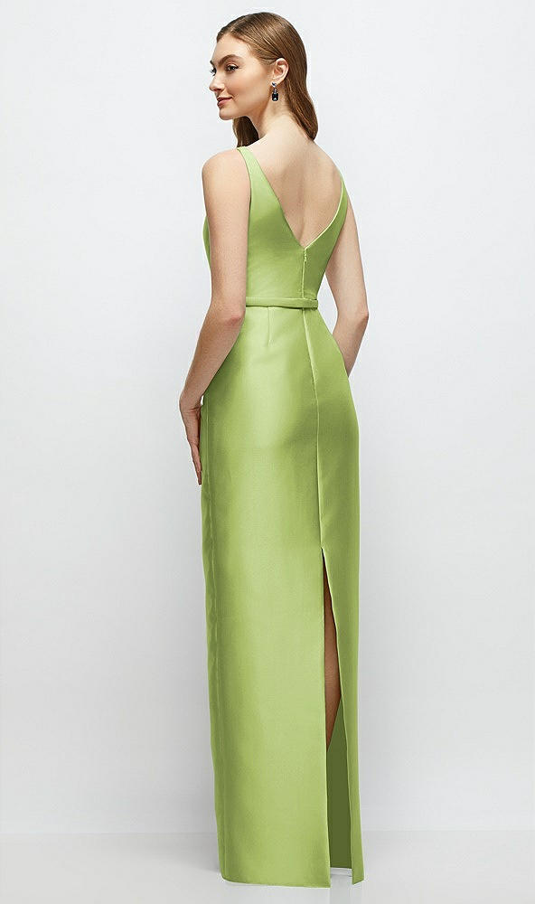 Back View - Mojito Bateau Neck Satin Column Dress with Bow-Trimmed Skinny Belt