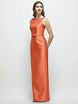 Side View Thumbnail - Portofino Orange Bateau Neck Satin Column Dress with Bow-Trimmed Skinny Belt