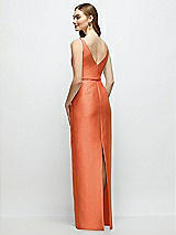Rear View Thumbnail - Portofino Orange Bateau Neck Satin Column Dress with Bow-Trimmed Skinny Belt