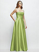 Side View Thumbnail - Mojito Strapless Satin Gown with Full Skirt and Covered Buttons at Back