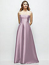 Front View Thumbnail - Suede Rose Strapless Satin Gown with Full Skirt and Covered Buttons at Back
