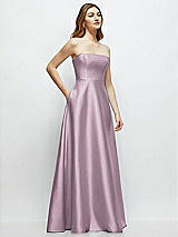 Side View Thumbnail - Suede Rose Strapless Satin Gown with Full Skirt and Covered Buttons at Back