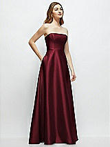 Side View Thumbnail - Cabernet Strapless Satin Gown with Full Skirt and Covered Buttons at Back
