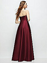 Rear View Thumbnail - Cabernet Strapless Satin Gown with Full Skirt and Covered Buttons at Back