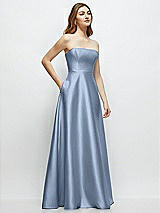 Side View Thumbnail - Cloudy Strapless Satin Gown with Full Skirt and Covered Buttons at Back