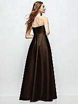 Rear View Thumbnail - Espresso Strapless Satin Gown with Full Skirt and Covered Buttons at Back