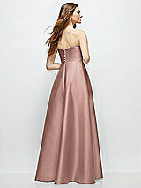 Rear View Thumbnail - Neu Nude Strapless Satin Gown with Full Skirt and Covered Buttons at Back
