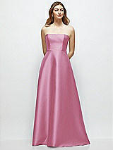 Front View Thumbnail - Powder Pink Strapless Satin Gown with Full Skirt and Covered Buttons at Back
