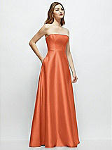 Side View Thumbnail - Portofino Orange Strapless Satin Gown with Full Skirt and Covered Buttons at Back