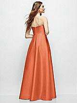 Rear View Thumbnail - Portofino Orange Strapless Satin Gown with Full Skirt and Covered Buttons at Back