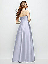 Rear View Thumbnail - Silver Dove Strapless Satin Gown with Full Skirt and Covered Buttons at Back