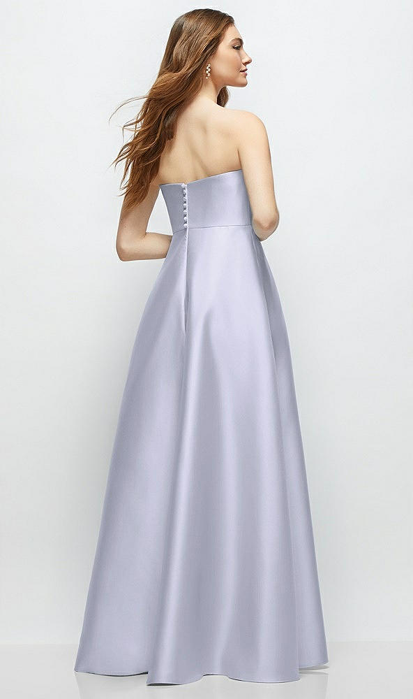 Back View - Silver Dove Strapless Satin Gown with Full Skirt and Covered Buttons at Back
