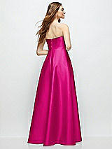 Rear View Thumbnail - Think Pink Strapless Satin Gown with Full Skirt and Covered Buttons at Back