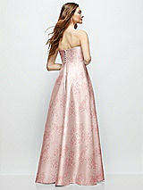 Rear View Thumbnail - Bow And Blossom Print Strapless Floral Satin Gown with Full Skirt and Covered Buttons at Back