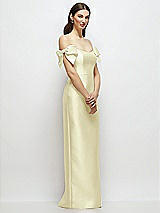 Side View Thumbnail - Butter Yellow Basque-Neck Satin Column Maxi Dress with Off-the-Shoulder Bows
