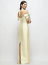 Rear View Thumbnail - Butter Yellow Basque-Neck Satin Column Maxi Dress with Off-the-Shoulder Bows