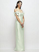 Side View Thumbnail - Mint Green Basque-Neck Satin Column Maxi Dress with Off-the-Shoulder Bows