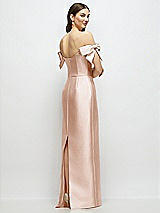 Rear View Thumbnail - Cameo Basque-Neck Satin Column Maxi Dress with Off-the-Shoulder Bows