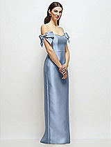 Side View Thumbnail - Cloudy Basque-Neck Satin Column Maxi Dress with Off-the-Shoulder Bows
