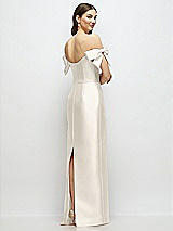 Rear View Thumbnail - Ivory Basque-Neck Satin Column Maxi Dress with Off-the-Shoulder Bows