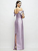 Rear View Thumbnail - Lilac Haze Basque-Neck Satin Column Maxi Dress with Off-the-Shoulder Bows