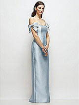 Side View Thumbnail - Mist Basque-Neck Satin Column Maxi Dress with Off-the-Shoulder Bows
