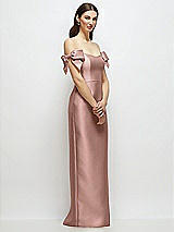 Side View Thumbnail - Neu Nude Basque-Neck Satin Column Maxi Dress with Off-the-Shoulder Bows