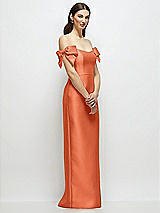 Side View Thumbnail - Portofino Orange Basque-Neck Satin Column Maxi Dress with Off-the-Shoulder Bows