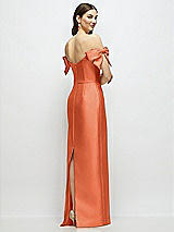 Rear View Thumbnail - Portofino Orange Basque-Neck Satin Column Maxi Dress with Off-the-Shoulder Bows