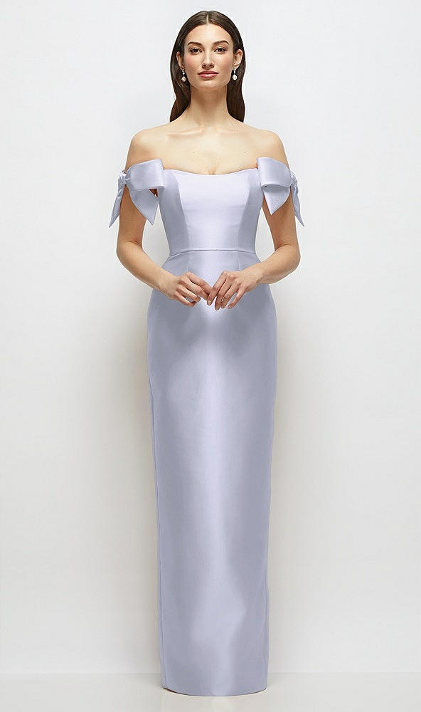 Front View - Silver Dove Basque-Neck Satin Column Maxi Dress with Off-the-Shoulder Bows