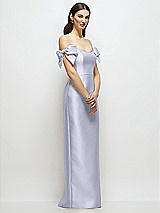 Side View Thumbnail - Silver Dove Basque-Neck Satin Column Maxi Dress with Off-the-Shoulder Bows