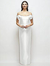 Front View Thumbnail - White Basque-Neck Satin Column Maxi Dress with Off-the-Shoulder Bows