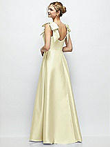 Rear View Thumbnail - Butter Yellow Deep V-Neck Satin Ball Gown with Shoulder Bows