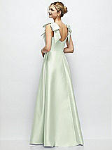 Rear View Thumbnail - Mint Green Deep V-Neck Satin Ball Gown with Shoulder Bows