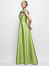 Side View Thumbnail - Mojito Deep V-Neck Satin Ball Gown with Shoulder Bows