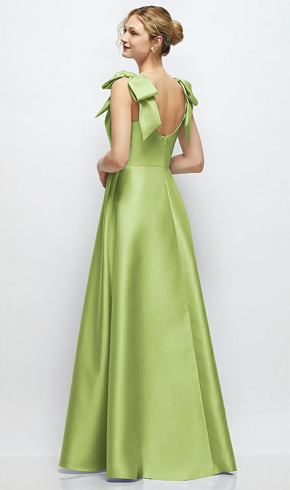 Back View - Mojito Deep V-Neck Satin Ball Gown with Shoulder Bows