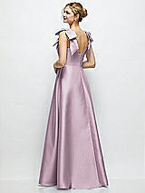 Rear View Thumbnail - Suede Rose Deep V-Neck Satin Ball Gown with Shoulder Bows