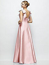 Rear View Thumbnail - Ballet Pink Deep V-Neck Satin Ball Gown with Shoulder Bows