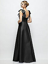 Rear View Thumbnail - Black Deep V-Neck Satin Ball Gown with Shoulder Bows