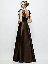Rear View Thumbnail - Espresso Deep V-Neck Satin Ball Gown with Shoulder Bows