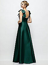 Rear View Thumbnail - Evergreen Deep V-Neck Satin Ball Gown with Shoulder Bows