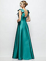 Rear View Thumbnail - Jade Deep V-Neck Satin Ball Gown with Shoulder Bows
