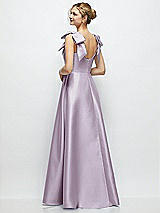 Rear View Thumbnail - Lilac Haze Deep V-Neck Satin Ball Gown with Shoulder Bows