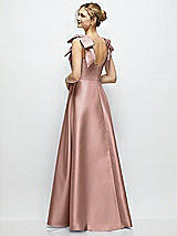 Rear View Thumbnail - Neu Nude Deep V-Neck Satin Ball Gown with Shoulder Bows